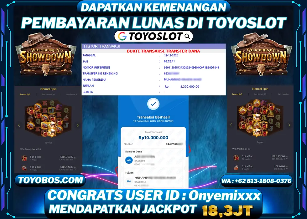 TOYOSLOT - BUKTI KEMENANGAN Wild Bounty Showdown  Rp18,300,000,- LUNAS